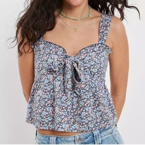 American Eagle Ladies Large Floral Crop Tank Top. Adjustable Straps. Front Bow.